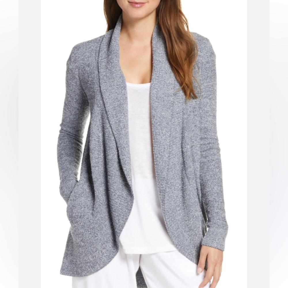 Barefoot Dreams CozyChic Open Front Cardigan Gray Soft Lounge Sweater